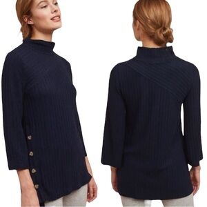 Anthropologie Saturday Sunday Imatra Navy Tunic Sweater Side Buttons Medium